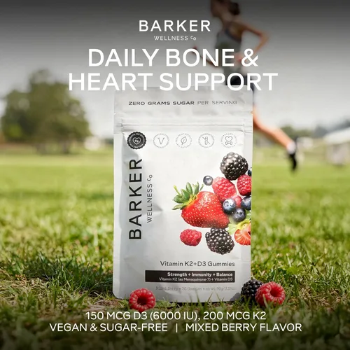 Miniatura 3 de Barker Wellness D3 K2 - Gomitas de vitamina – Potencia máxima 6000IU D3 + 200 mcg K2 para huesos fuertes, bienestar cardiovascular, apoyo