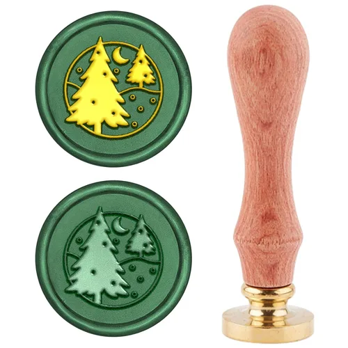 Miniatura 20 de CRASPIRE Sello de cera de Navidad con diseño de copos de nieve, cornamenta de árbol, retro, 0.98 pulgadas, latón extraíble con mango de madera
