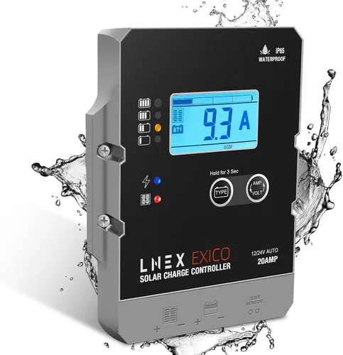 Miniatura 10 de LNEX Controlador de carga solar impermeable, regulador inteligente de batería de panel súper delgado 10A con pantalla LCD 12V/24V Controlador PWM