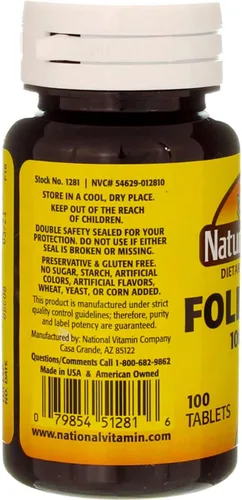 Miniatura 2 de Nature`s Blend - Tabletas de ácido fólico de 1000 mcg, 100 unidades (paquete de 2)