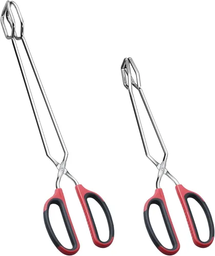 Miniatura 7 de HINMAY Juego de pinzas de acero inoxidable de 12 y 16 pulgadas, pinzas de cocina de metal extralargas para cocinar, asar a la parrilla y servir Negro
