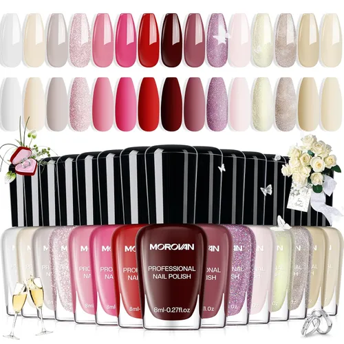 Miniatura 20 de Morovan Juego de 15 esmaltes de uñas de larga duración de secado rápido de 0.27 onzas de color brillante para mujer