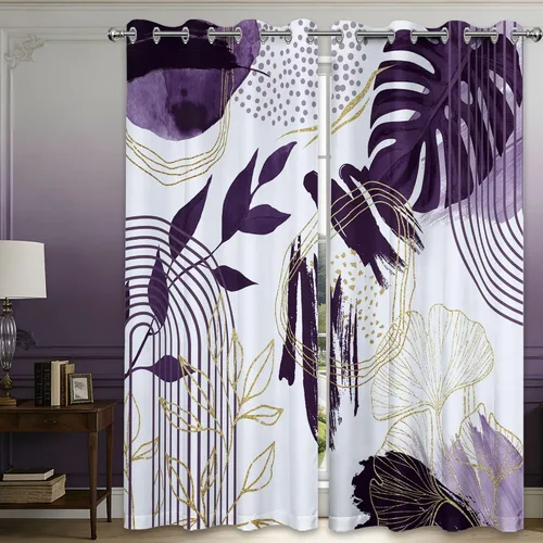 Miniatura 56 de Cortinas opacas negras y doradas, cortinas modernas de mediados de siglo para dormitorio, sala de estar, 63 pulgadas de largo, juego de 2 paneles
