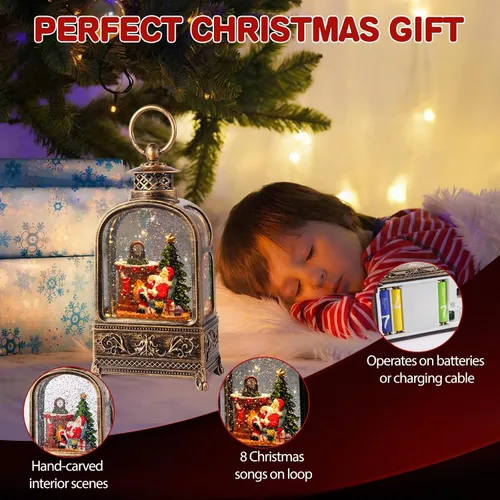 Miniatura 6 de Globo de nieve de Papá Noel de Navidad, linterna de globo de nieve musical con luces y temporizador de 6H, alimentado por batería y USB, globos