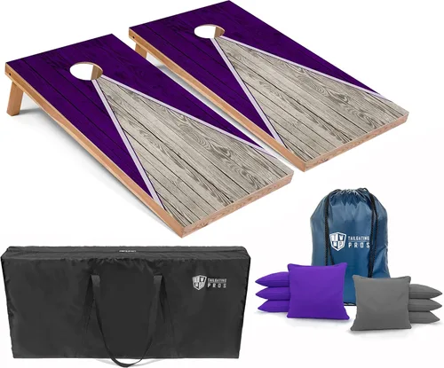 Miniatura 10 de Tailgating Pros Juego de tablero de Cornhole ligero con diseño piramidal con bolsas de frijoles y estuche de transporte, juego de cornhole