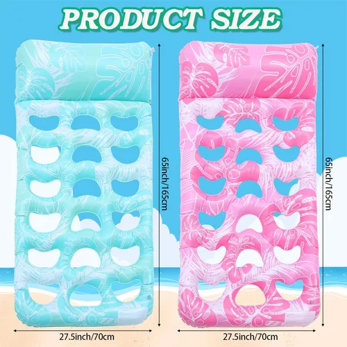 Miniatura 3 de Briwooody 2 unidades inflables para piscina, flotadores de piscina, balsas con reposacabezas, bronceado solar para adultos, hamaca de agua fría