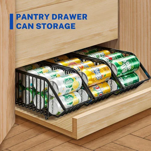 Miniatura 7 de Organizador de latas de soda de 4 unidades, organizador de latas apilable para despensa, almacenamiento de refrescos, dispensador de latas de soda