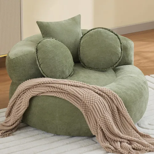 Miniatura 10 de WUTUTUEE Silla Sofá de Piso Redonda de Gran Tamaño, Chaise Lounge Circular de Chenilla Comprimida, Sin Montaje, Silla de Barril Sin Huesos, Sofá