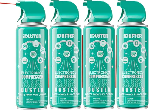 iDuster Plumero de aire enlatado comprimido – 4 unidades desechables de aire comprimido para limpieza de computadora, teclado, joyas, automóvil y