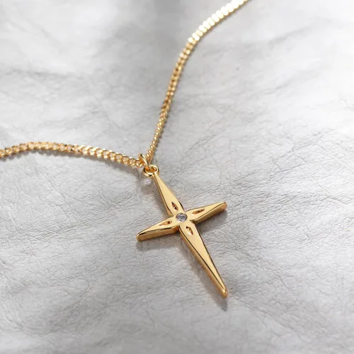 Miniatura 45 de Fettero - Collar con dije de cruz de fe, chapado en oro de 14 K, cadena fina, minimalista, simple, pequeña, para oración, regalo de joyería religiosa