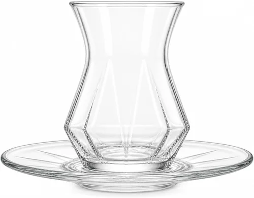 Juego de 6 vasos de té turco con platillos, tazas de té transparentes de diseño especial para bebidas calientes y té de hierbas, tazas de té de