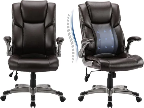 Miniatura 9 de COLAMY Silla Ergonómica de Oficina Ejecutiva con Cuero Sintético Grueso, Reposabrazos Abatibles, Respaldo Alto Ajustable en Altura e Inclinación