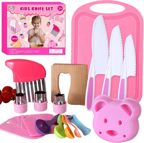 Herramientas de cocina de 29 piezas - Juegos de cocina para niños reales - Juego de cuchillos para niños pequeños para cocina real, juguetes