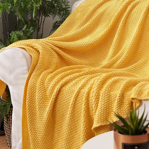 Miniatura 8 de Longhui bedding - Manta de punto amarilla brillante para sofá, suave, acogedora, lavable a máquina, 100% algodón, manta de punto para sofá, pesada