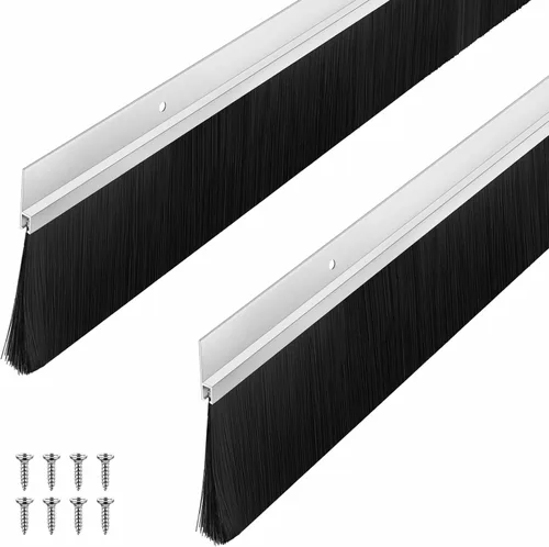 Miniatura 10 de Frienda Juego de 4 cepillos para puerta, cepillo de barrido inferior, burlete de aluminio para puerta con tornillos para huecos de hasta 1 pulgada