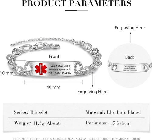 Miniatura 53 de OPALSTOCK Pulseras médicas personalizadas de silicona ajustable para identificación de emergencias, grabado gratuito, 9 pulgadas, resistente al