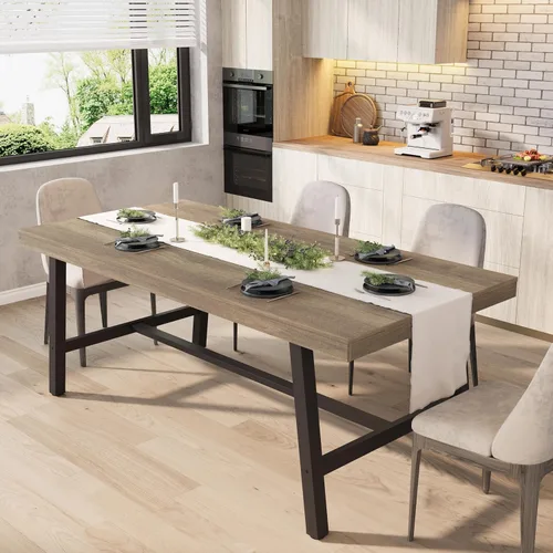 Miniatura 18 de GarveeHome Mesa de comedor industrial para 2-4 personas, mesa de cocina grande de 55.11 pulgadas de largo con marco de metal resistente, encimera