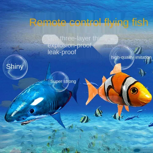 Miniatura 3 de Juguetes de tiburón a control remoto, peces de natación, juguete de animales RC infrarrojos, mosca de aire, globos de aire de payaso, juguete de Azul