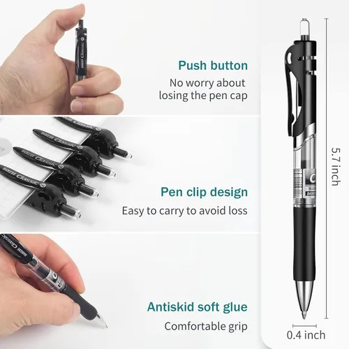 Miniatura 5 de Bolígrafos de gel, bolígrafos de gel retráctiles, escritura suave, gran capacidad, adecuados para trabajar o estudiar, paquete de 12, 0.028 in Negro