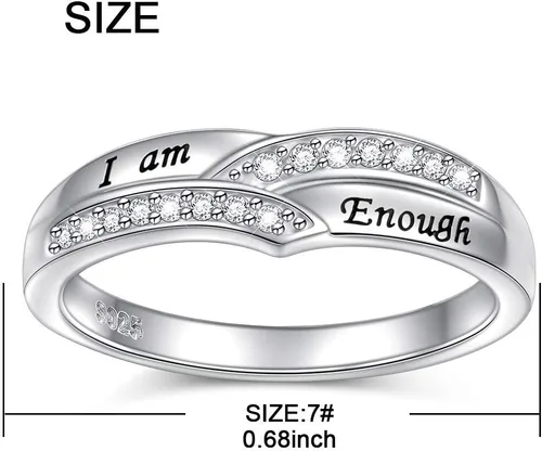 Miniatura 5 de I am Enough Rings 925 Sterling Silver CZ Ring Inspirational Jewelry Gift for Women Ring Size 6-9
