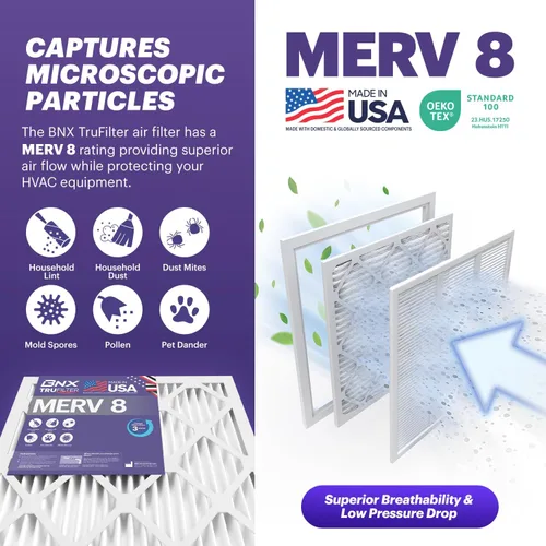 Miniatura 3 de BNX TruFilter - Filtro de aire MERV 8 de 10 x 10 x 1 pulgadas (paquete de 6) – Fabricado en Estados Unidos – Defensa contra polvo y mascotas