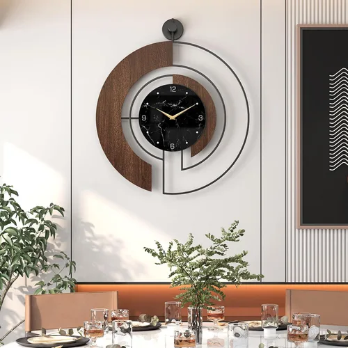 Miniatura 7 de Reloj de pared moderno con esfera de mármol de nogal, marco de metal de madera grande, silencioso, sin tictac, para sala de estar, decoración