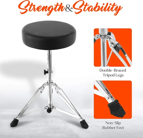 Miniatura 4 de Pyle Taburete de tambor ajustable, portátil con patas de trípode de doble apoyo, asiento acolchado de espuma, perfecto para uso en el escenario