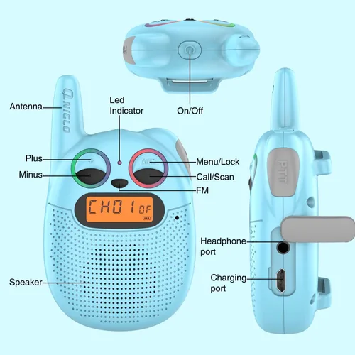 Miniatura 6 de Qniglo Walkie Talkies para niños recargables, paquete de 2 unidades, juguetes de regalo de Navidad y cumpleaños para niños de 3 a 12 años