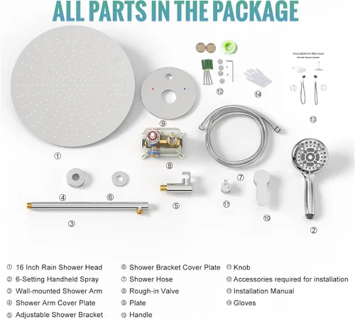 Miniatura 8 de SR SUN RISE Grifo de ducha – Sistema de cabezal de ducha multifuncional de alta presión de 16 pulgadas con accesorios de cabezal de ducha de mano