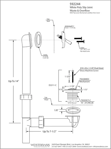 Miniatura 4 de Westbrass 592244-01 - Kit de drenaje de residuos de baño con palanca tubular blanca de 1-1/2 pulgadas, latón pulido