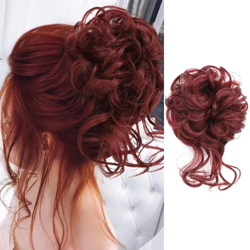 Miniatura 9 de KETHBE Moño desordenado, extensión de moños de pelo despeinado, banda elástica para el cabello, moño rizado para mujeres (negro)