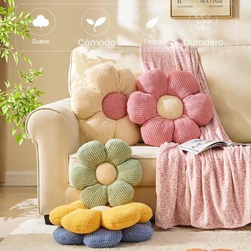 Miniatura 5 de XIAIJIA Cojín con forma de flor, almohada con diseño de flores y margaritas decorativa, cojín para cama, cojín de suelo, cojín suave para asiento