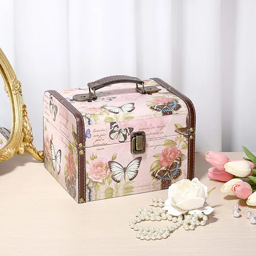 Miniatura 4 de ELLDOO Cofre decorativo del tesoro, caja de almacenamiento de madera + piel sintética para joyas, caja de recuerdos para niñas y mujeres