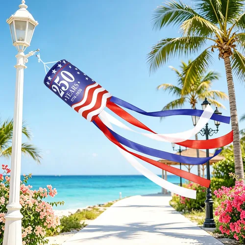 Miniatura 4 de 2Pcs 250 Years American Windsocks Decorations, Double Sided Red White Blue 250th Anniversary 1776-2026 WindSock for 4th July Memorial Day Patriotic