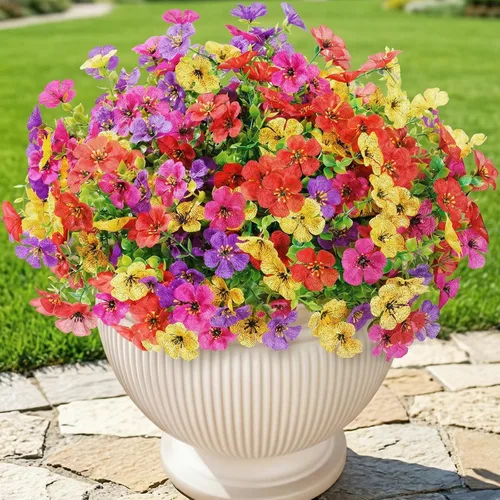 Lifewit Flores artificiales para interiores y exteriores, 12 paquetes de flores falsas de plástico con hojas de eucalipto para decoración del jardín