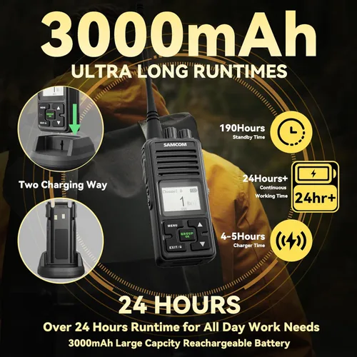 Miniatura 2 de SAMCOM FPCN10A - Radio bidireccional de largo alcance con micrófono de altavoz impermeable, walkie talkies resistentes, 20 canales UHF, batería