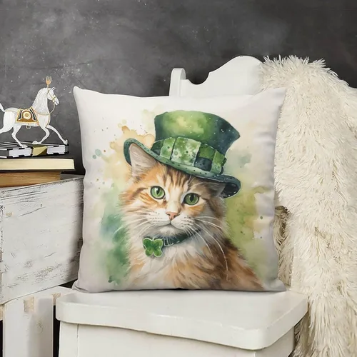 Miniatura 14 de Fundas de almohada de granja con diseño de feliz día de San Patricio con un gato en un sombrero de trébol, fundas de almohada de terciopelo