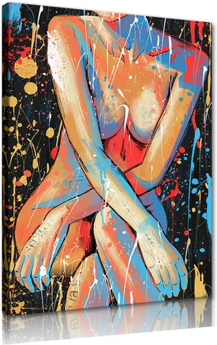 Miniatura 54 de Lienzo abstracto moderno para pared, póster de niña en vestido rojo caminando con paraguas azul, obra de arte para la decoración de pared