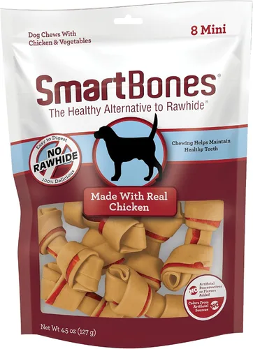 Miniatura 14 de SmartBones Mini masticables con mantequilla de maní real, 24 unidades, masticables sin piel cruda para perros (el embalaje puede variar)