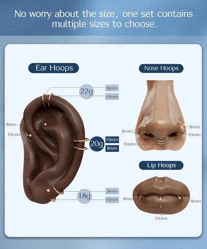 Miniatura 38 de FIBO STEEL - 5 piezas de acero inoxidable, 18G a 22G, joyería corporal, piercing de nariz para mujer