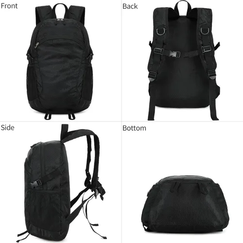 Miniatura 9 de Mochila pequeña de senderismo para viajes, ligera, plegable, mochila de día resistente al agua, mochilas plegables de 15L para viajes, mujeres, Negro