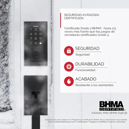 Miniatura 4 de Kwikset SmartCode 270 - Cerradura de puerta con teclado táctil electrónico sin llave con auto-bloqueo, códigos de usuario personalizados, seguridad