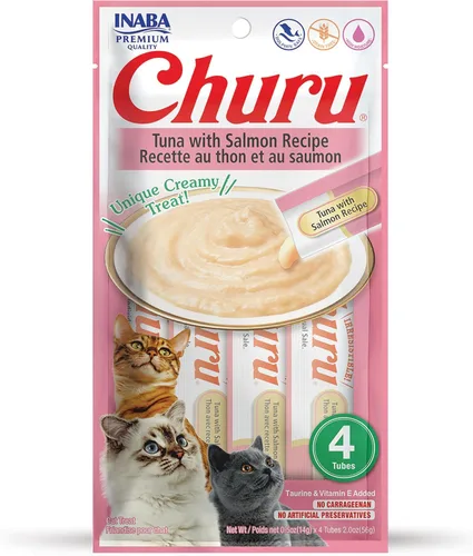 INABA - Golosinas Churu para gatos, puré cremoso para gatos, sin cereales, que se puede lamer y exprimir / suplemento con vitamina E y taurina, 0.5