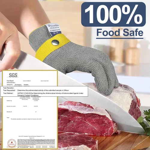 Miniatura 4 de Dowellife ANSI A9 Guante Resistente a los Cortes de Grado Alimenticio, Guante de Malla de Acero Inoxidable para Corte con Cuchillo de Metal