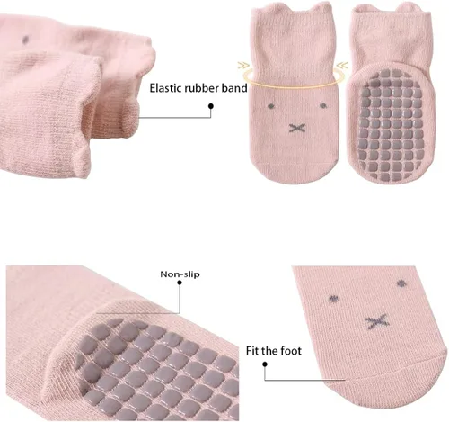 Miniatura 2 de Tatibana Calcetines antideslizantes para bebé, 5 pares de calcetines antideslizantes para niños pequeños, calcetines de dibujos animados para bebés
