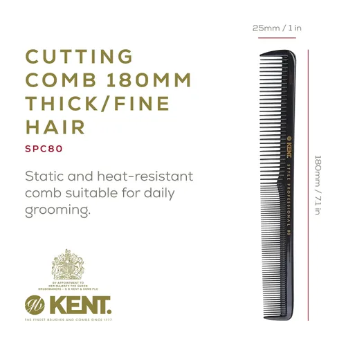 Miniatura 2 de Kent SPC80 Peine de corte estilo salón con dientes anchos y finos, peine profesional de corte de pelo de peluquero para peinar y burlas para todo