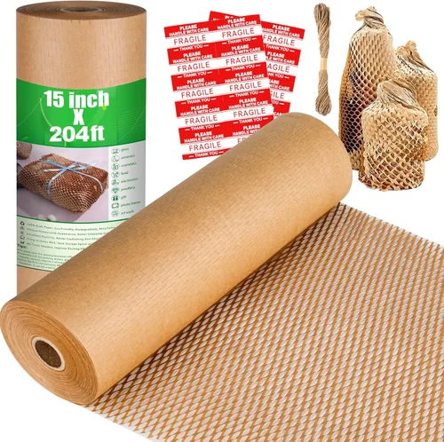 Miniatura 7 de Papel de embalaje de nido de abeja, papel de embalaje de cojín reciclable de 15 pulgadas x 300 pies para envíos en movimiento, rompibles, papel