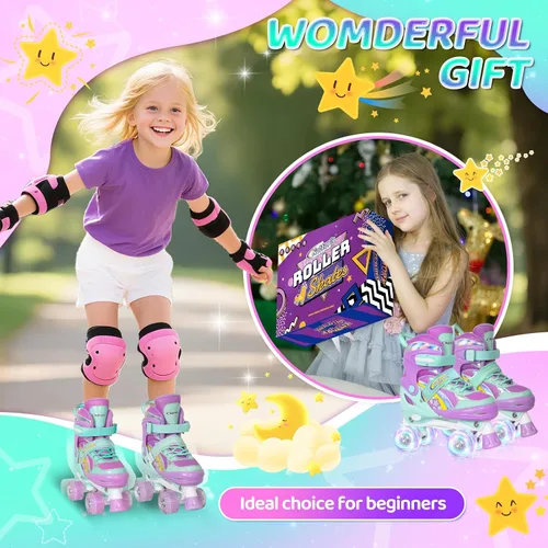 Miniatura 7 de Nattork Patines de ruedas para niñas para niños, 4 tamaños ajustables de arco iris con todas las ruedas iluminadas, el mejor regalo de cumpleaños