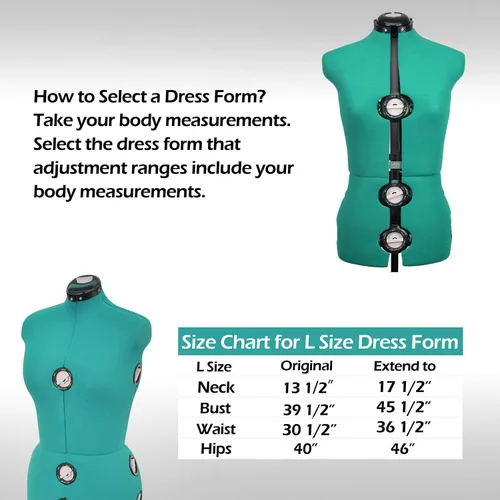Miniatura 4 de BHD BEAUTY Forma de vestido de maniquí de tela femenina verde de 13 diales ajustable para costura, torso corporal de maniquí con soporte de trípode