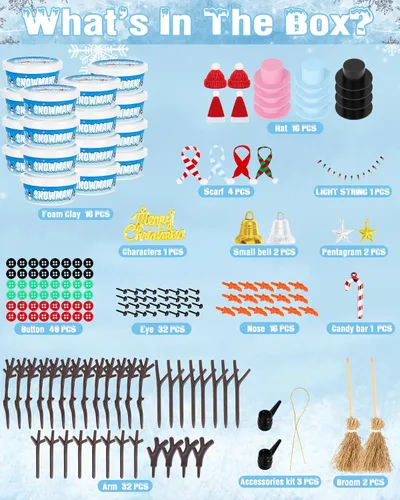 Miniatura 2 de Kit de 16 piezas de muñeco de nieve, construye un muñeco de nieve para niños, manualidades de Navidad, manualidades creativas de arcilla seca al